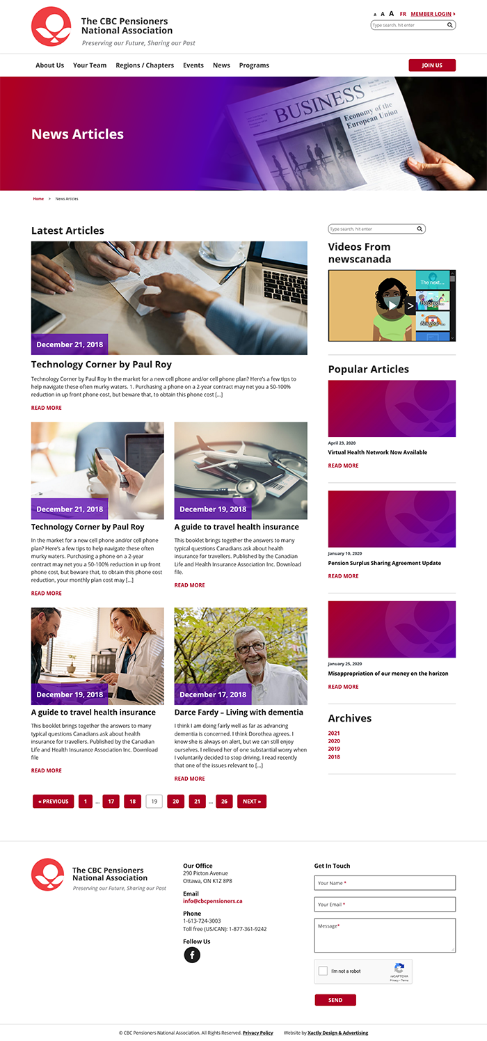 CBC Pensioners, News Page