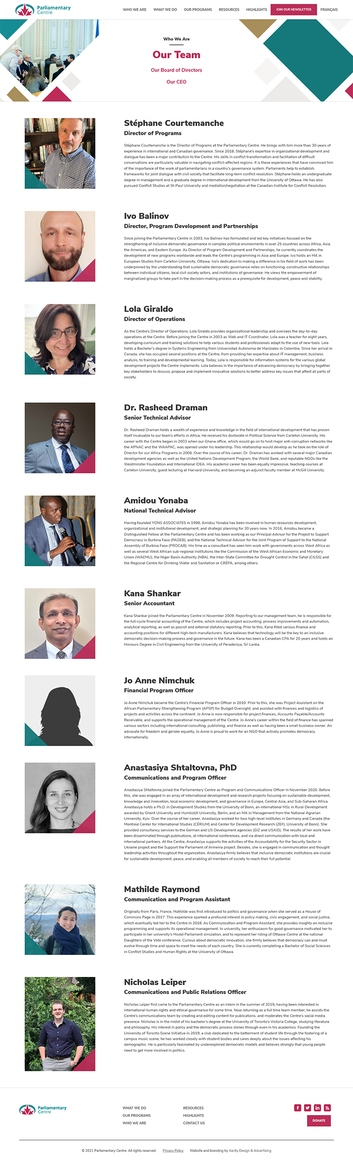 Parliamentary Centre, Our Team Page